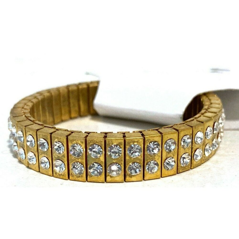 Goldtone Rhinestone Flex Band Bracelet Fashion Designs Ladies Stretchy Fit NEW